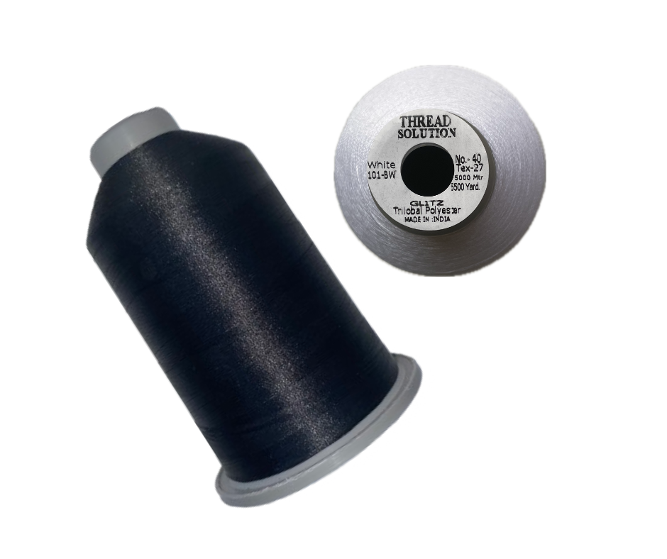 Glitz Trilobal 100% Polyester Embroidery Thread 40 Wt 5500 Yd 2 Pack Color Bright White - Black